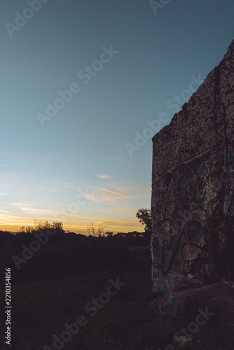 Old Stone Wall at Sunset in Évora Countryside, Portugal