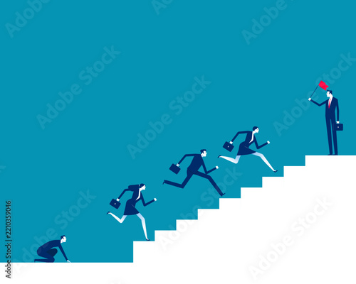 Business competitor. Business people are running up the stairs of goal