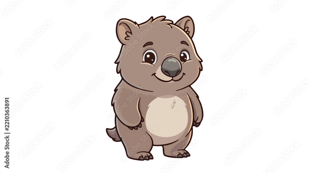 Obraz premium Cute commercial vector illustration of an adorable friendly wombat character with a chunky rounded body and soft fur, isolated on a pure white background.