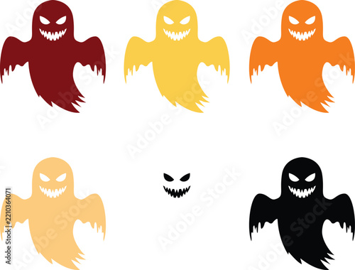 Colorful Halloween Ghost Set with Spooky Faces.