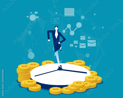 Time is Money. Businesswoman racing against time for money