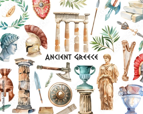 Ancient Items Watercolor Elements Set