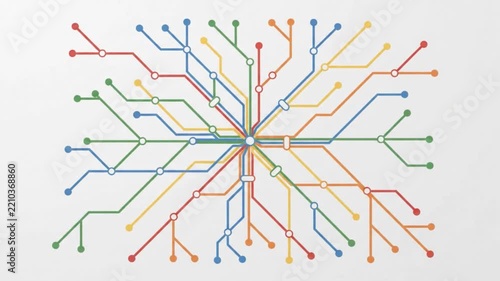 Abstract colorful subway map lines and network on white background