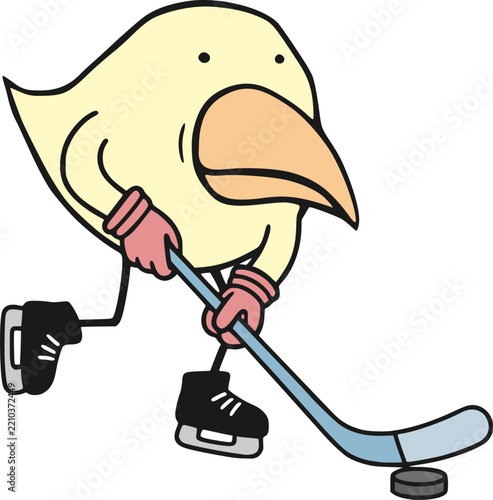 Chicken playing ice hockey draw