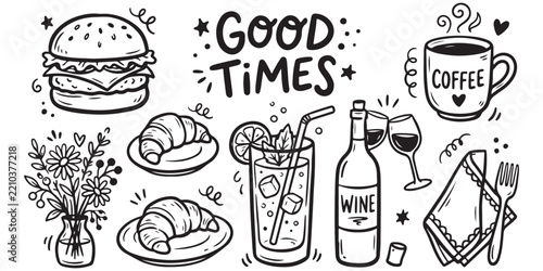 Handdrawn doodle food and drink elements