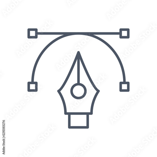 Vector graphic illustration showing a bezier curve tool with handle nodes for digital drawing and creative software design projects on clean white background