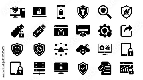 Device Security Icon Set for Computers, Phones and Tablets