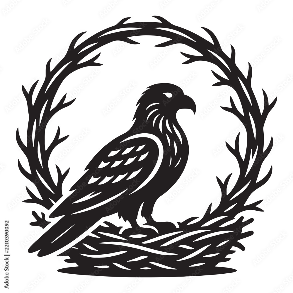 Obraz premium eagle sticker, eagle badge, eagle tattoo, eagle print, eagle template, eagle character, eagle poster, eagle wings spread, eagle flying, eagle landing, eagle soaring, wildlife illustration.