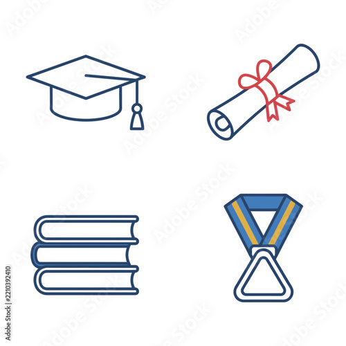 Education icons with graduation cap diploma