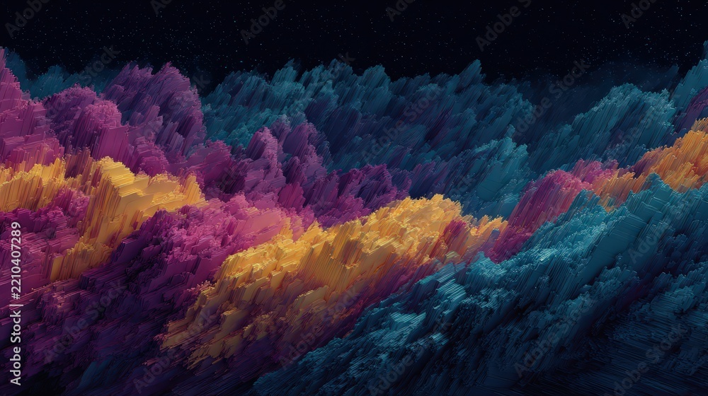 Fototapeta premium Abstract swirling luminous cloudscape of vibrant magenta, coral, and lavender tones, dynamic particle flow, futuristic data visualization.