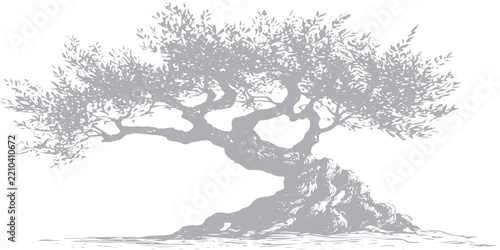 Grunge Tree Landscape Illustration with Rough Halftone Texture, Urban Woodland Composition, Vintage Distortion and Aged Graphic Effects