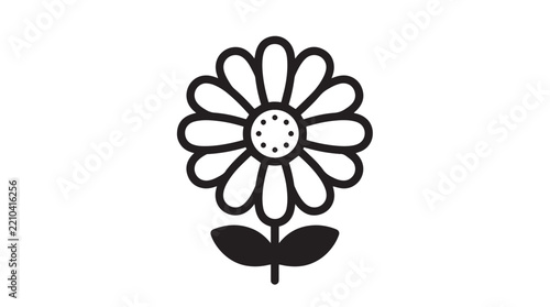 Minimalist black and white vector illustration of blooming daisy flower graphic icon for design projects