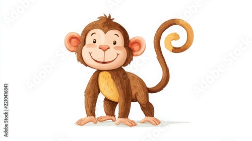 Cute cartoon monkey character with playful expression and curly tail