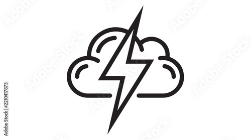 Thunderstorm vector icon graphic illustration featuring a bold black outline cloud symbol with lightning strike