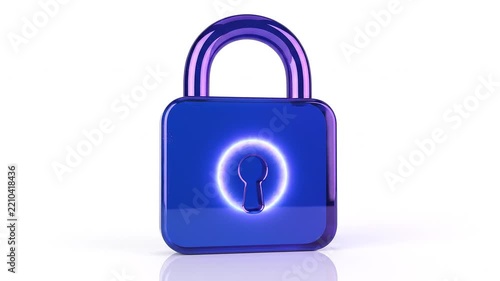 3D Glossy Blue Purple Lock Security Icon Animation