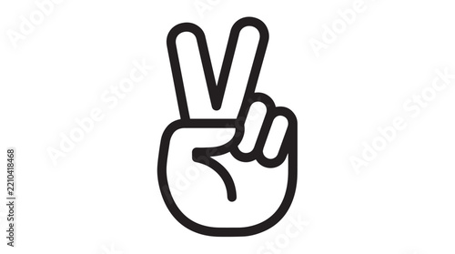 Black and white vector graphic illustration depicting a hand gesture showing peace sign symbol for graphic design projects