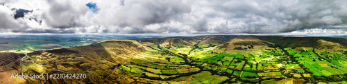 Panorama of Grindslow Knoll from a drone, Hope Valley, Peak District National Park, Derbyshire, High Peak, England, UK