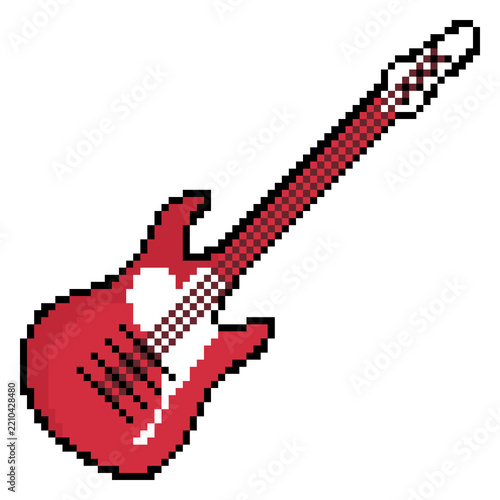 pixel art rock guitar red electric music instrument audio sound icon
