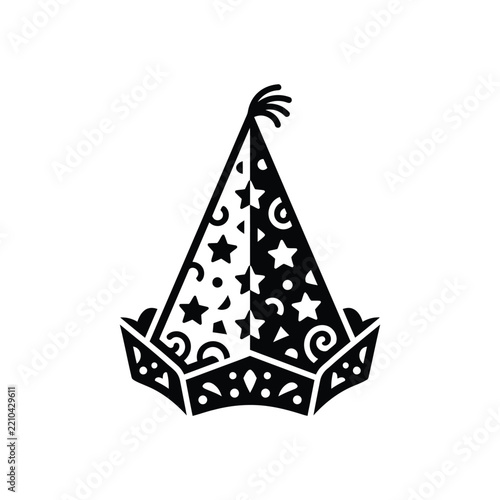 Stylized Party Hat Icon with Decorative Patterns.