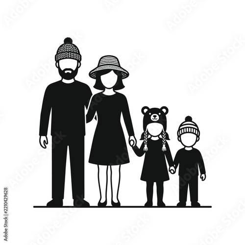 Stylized Silhouette Family Portrait with Winter Hats.