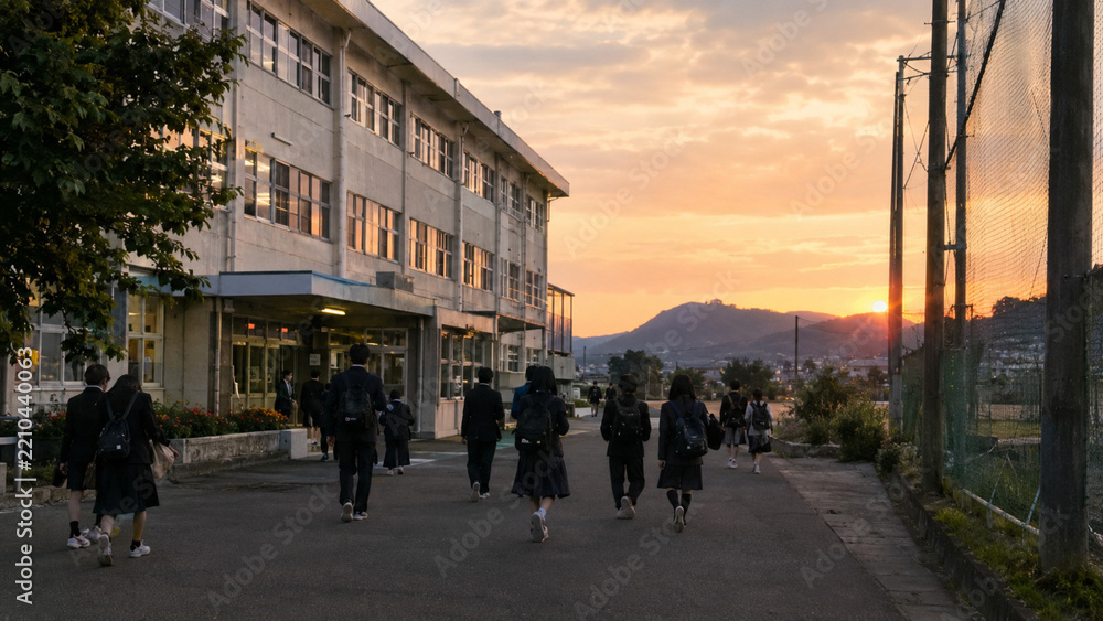 Fototapeta premium After-School Walk Home in Rural Japan