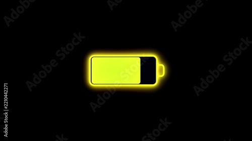 Neon glowing battery charge status icons set isolated on black background for mobile app interface and digital power design