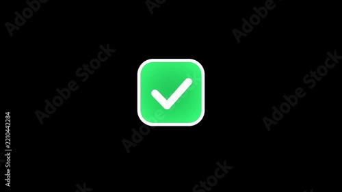 Animated green check mark icon set on black background for UI design, success completion, task checklist, approval, choice, and options
