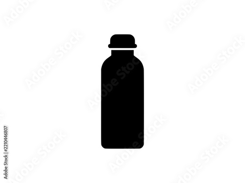 Minimalist black water bottle vector icon, reusable thermos silhouette symbol, plastic or metal drink bottle illustration for packaging design