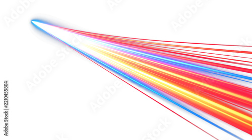 Vibrant 3D abstract light streaks with motion blur, isolated on transparent background