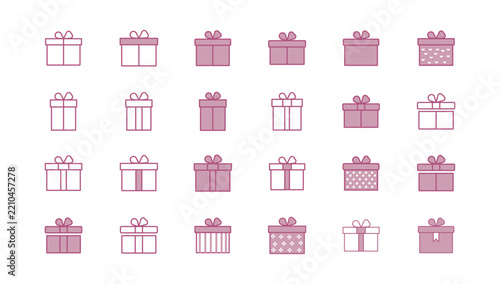 Collection of Purple Gift Boxes with Ribbon Bows Concept Vector Design