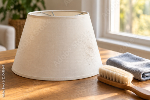 Fabric lampshade prepared for gentle dust cleaning