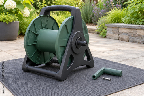 Replacement crank handle aligned on garden hose reel
