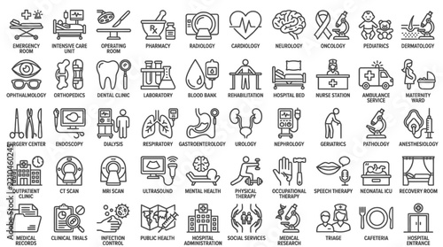 Medical and healthcare professional line icon collection.
