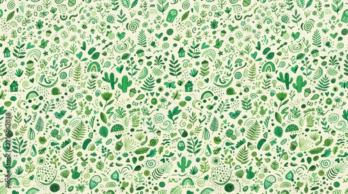 seamless pattern with green and blue flowers