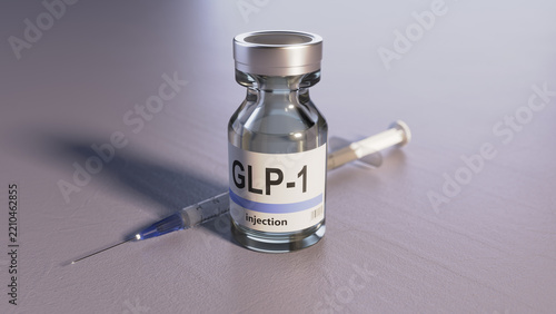 3D render of a GLP-1 injection vial and syringe