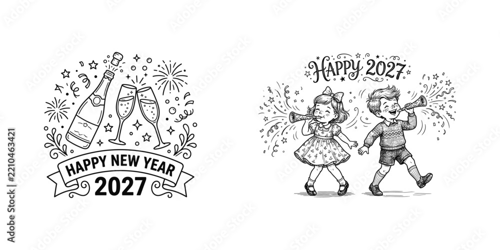 Obraz premium Happy New Year 2027 Children Celebration Illustration