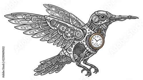 Steampunk Bird Mechanical Design Isolated