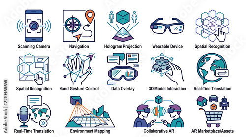 Technology Icons: AR, VR, and Digital Concepts