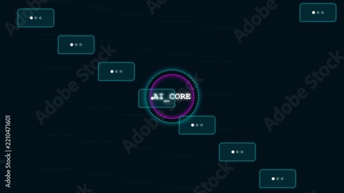 Artificial Intelligence Core Concept with Holographic Chat Bubbles and Data