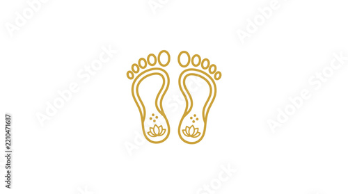 Golden outline feet icon with lotus flower symbol for wellness, spa, and holistic healing therapy