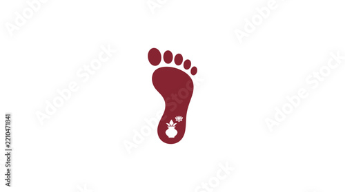 Red human footprint illustration with a decorative icon in the arch, isolated on a clean white background