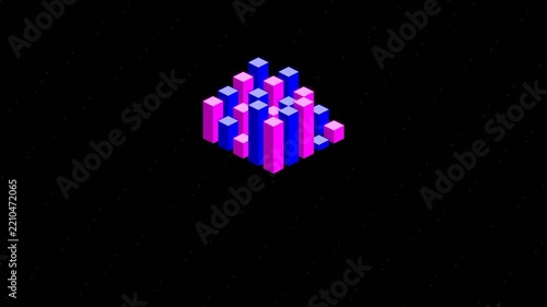 Isometric 3D Bar Chart Animation With Pink And Blue Columns
