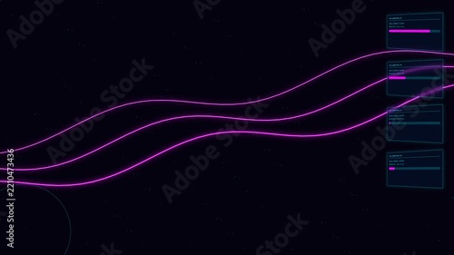 Futuristic sci-fi digital user interface with glowing neon pink lines