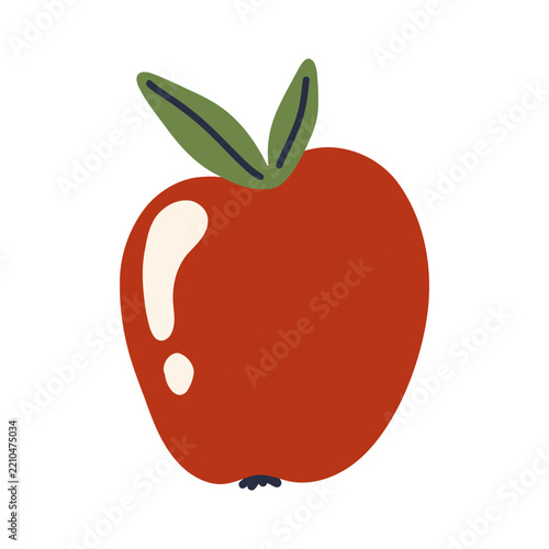 Fresh Red Apple Flat Vector Illustration
