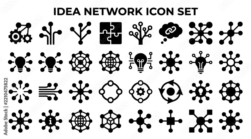 Fototapeta premium Set of black idea network and digital connection icons isolated on a white background