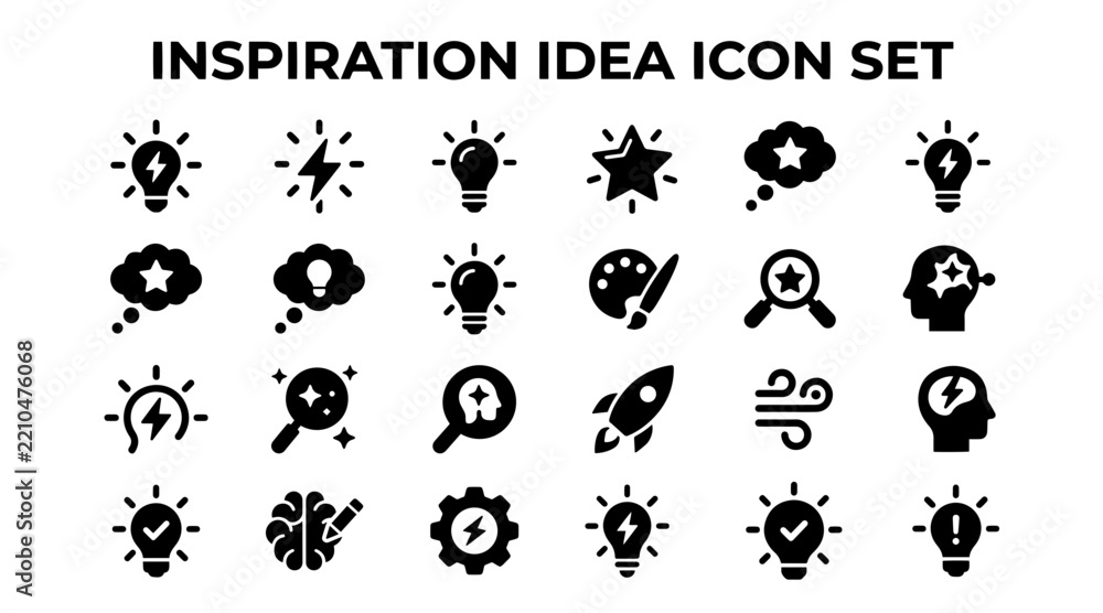 Fototapeta premium Flat design inspiration icon set featuring creative symbols for brainstorming and idea generation