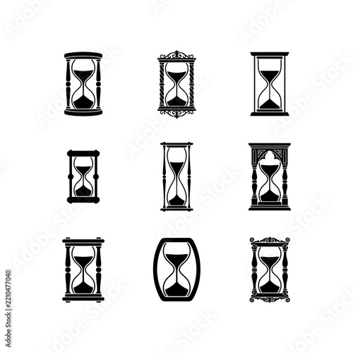 Set of nine vintage and modern hourglass icons
