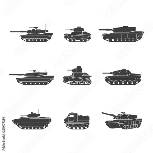 Military battle tank silhouettes vehicle