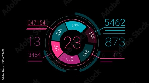 Circular 3D Data Analytics Dashboard with Percentage Metrics and Business Statistics