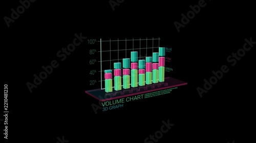 Colorful 3D Volume Bar Chart Showing Business Growth and Financial Performance